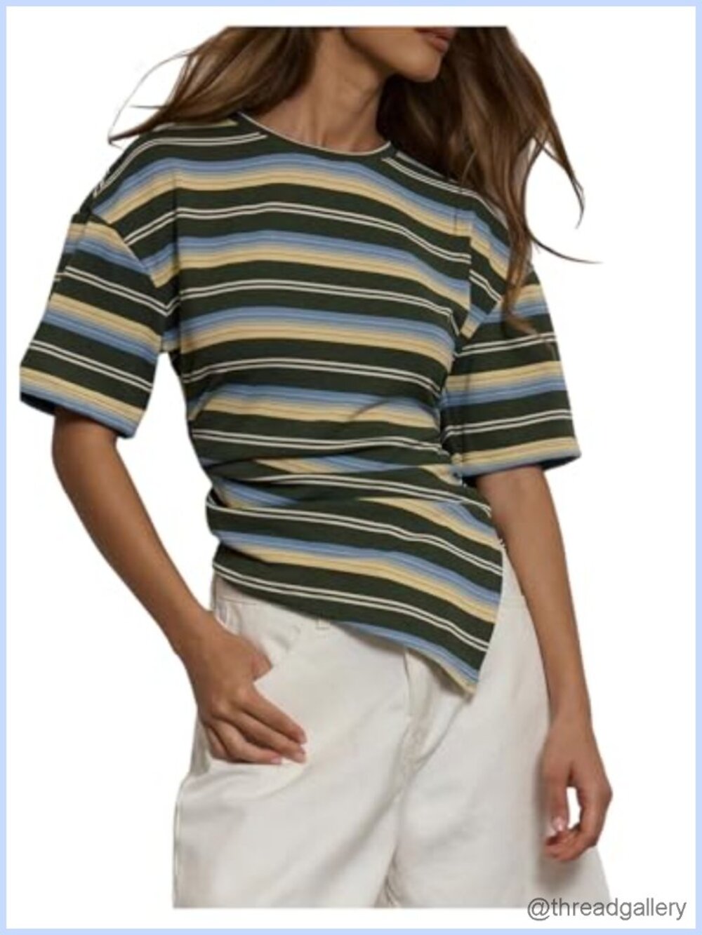 Women's Striped T Shirt Split Asymmetrical Casual Summer Tee Top